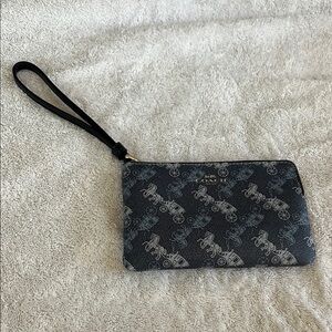 Coach Navy Carriage Print Wristlet